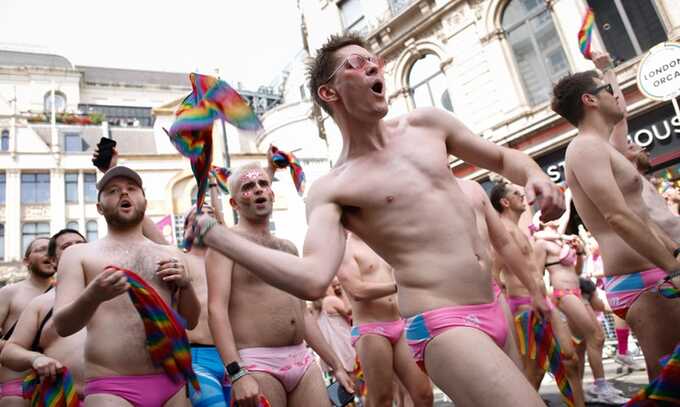 The marchers came from about 500 LGBTQ+ community groups and businesses. Photograph: David Cliff/EPA