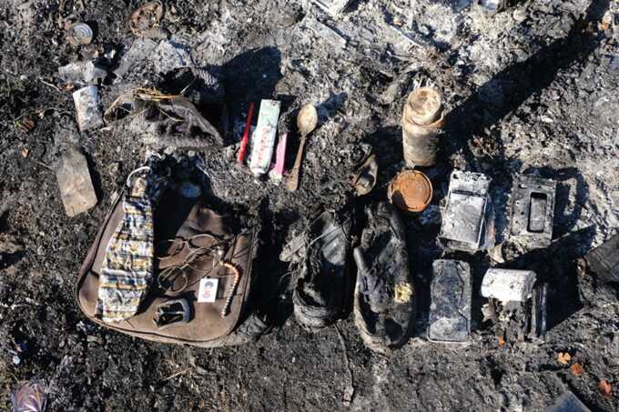 Burnt clothing, backpacks, phones, passports and other personal belongings were photographed on the Croatian border. Photograph: No Name Kitchen