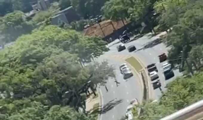 Law enforcement was seen on campus as students ran (Picture: X)