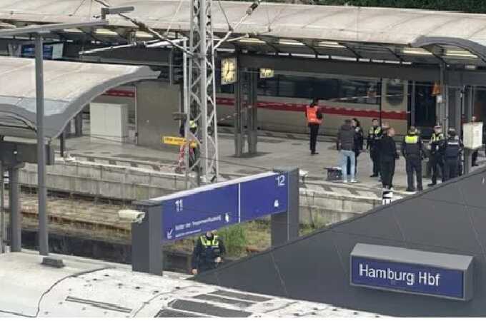 First responders have been photographed on the train platform. Picture: AP