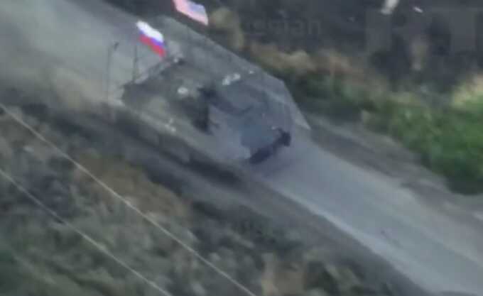 Russians mock Ukraine by placing Russian and US flags on captured equipment