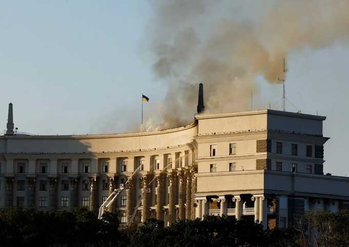 Ukraine’s government building on fire following Russian drone attack