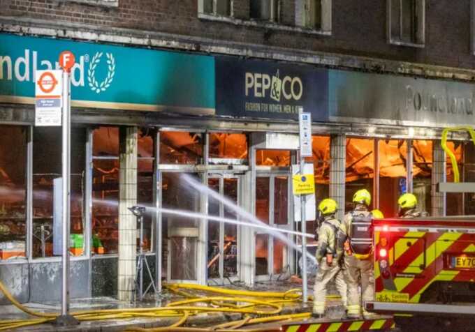 Poundland on High Street, Penge, remains at risk of collapsing after fire