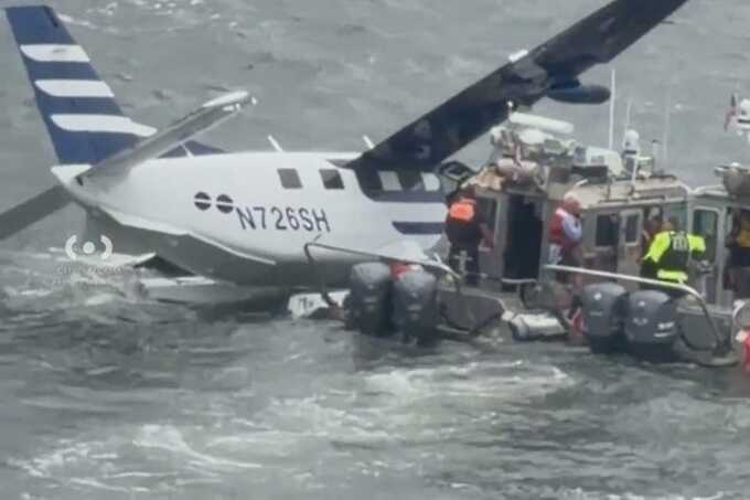 Eight rescued after seaplane crashes into New York City’s East River