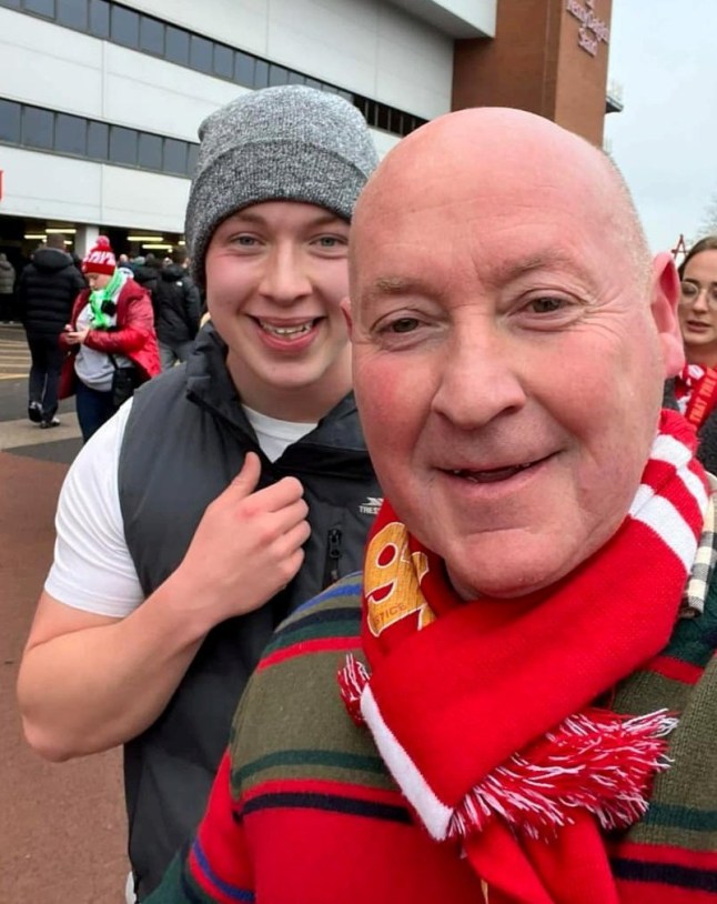 Michael Muldoon. Photo released January 2 2024. A dad is "lucky to be alive" after he was attacked outside a football ground and left with a serious head injury.Michael Muldoon, 54, a lifelong Liverpool supporter, attended the Reds game against Manchester City at Anfield on Sunday, December 1.Shortly after the final whistle, Michael was reportedly punched in the face by a person before falling over and hitting his head on a kerb.The resulting blow to his head left him unconscious for almost five minutes and a head injury that he needed stitches for.Michael was rushed to hospital where doctors assessed his black-eye before telling him how lucky he was to be alive after the blow to the back of his head. dqxikeidqkikdinv