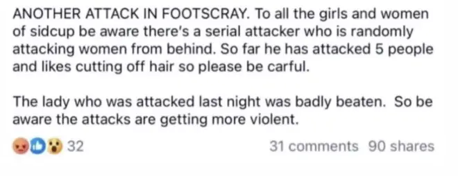 A social media posts warning locals about the attacks dqxikeidqkikdinv
