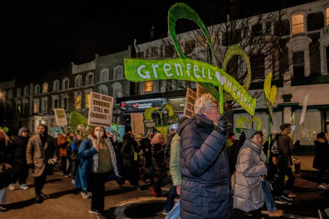 Mandatory Credit: Photo by Lab Ky Mo/SOPA Images/Shutterstock (15003879k) The Silent Walk started at Grenfell Tower and paraded without a word through the neighboring Notting Hill streets. Residents and locals took to the streets of Notting Hill in remembrance of the 72 who died in the Grenfell Tower fire. 7 and a half years on from the disaster, locals are still campaigning for justice and prosecutions which continues to evade them. Grenfell Tower Silent Walk London, UK - 14 Dec 2024 dqxikeidqkikdinv