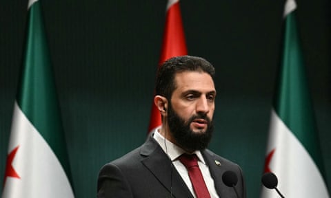 Syria&rsquo;s interim president, Ahmed al-Sharaa, at a press conference in Ankara on 4 February after talks with the Turkish president. dqxikeidqkikdinv