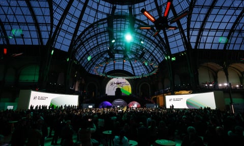 Macron talks at the event held in the Grand Palais in Paris. dqxikeidqkikdinv