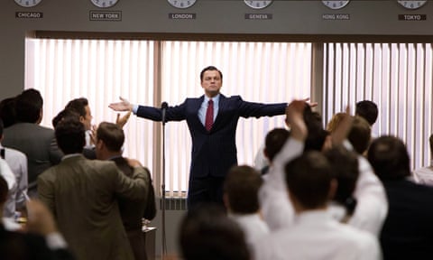 Scene from The Wolf of Wall Street with Leonardo DiCaprio raising his arms out to the sides. dqxikeidqkikdinv