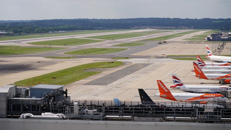 A view of the Northern Runway, after a press conference at the South Terminal of Gatwick Airport, West Sussex, to discuss plans to use the airport&rsquo;s emergency runway for routine flights. Picture date: Wednesday August 25, 2021. dqxikeidqkikdinv