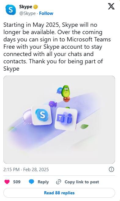 Microsoft ’retiring’ Skype later this year - and telling users to switch dqxikeidqkikdinv