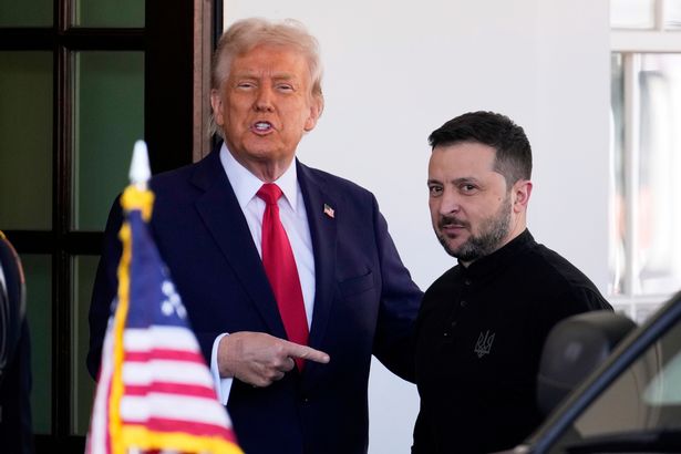President Donald Trump welcomes Ukraine President Volodymyr Zelenskyy at the White House were he jokes that Zelenskyy &rsquo;dressed up&rsquo; for the event.